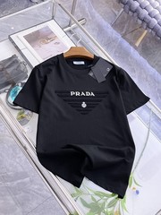 Prada Mercerized Cotton T-Shirt, Crew Neck, Black, Size XL