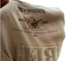 True Religion White Metallic Gold Buddha T-Shirt Medium M Cotton Round Neck S/S