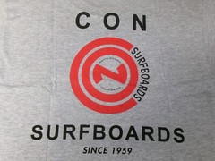 CON SURFBOARDS SANTA MONICA, CALIFORNIA SINCE1959 CLOSE OUT SALE T-SHIRT. NEW!