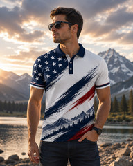Patriotic Freedom Polo Shirt Mountain Eagle Golf Performance Casual Men (S-5XL)