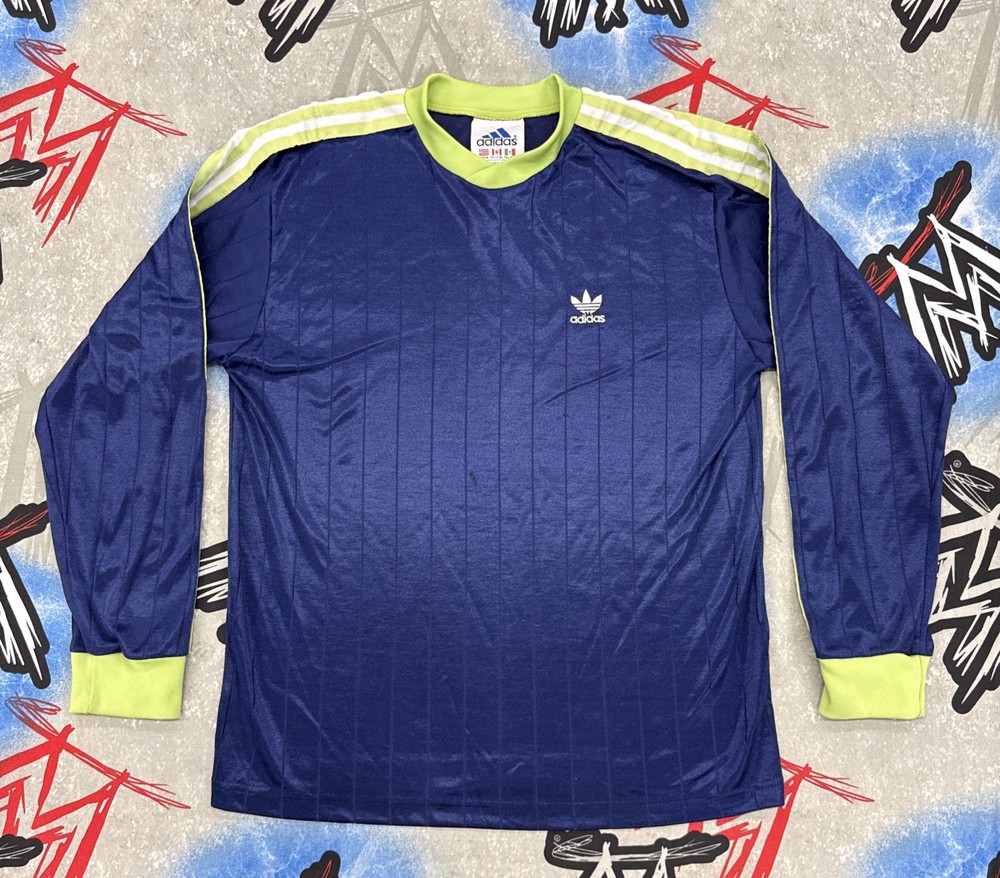 adidas Satin Long Sleeve Soccer Tre-Foil Blue Men’s M T-Shirt