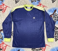 adidas Satin Long Sleeve Soccer Tre-Foil Blue Men’s M T-Shirt