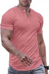 Men’s Muscle Slim Henley Shirts Crewneck T-Shirt Gym Workout Athletic Shirt Tees
