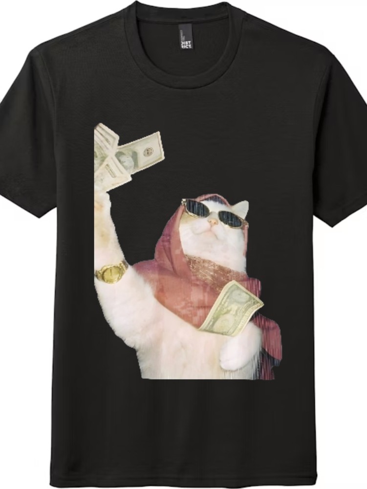 Rich Cat With Sunglasses Cash Money Meme Funny Hip Hop Unisex Graphic T-Shirt