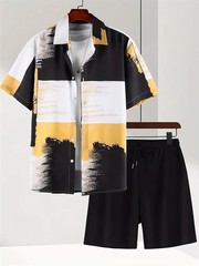 Men Summer Outfit 2-piece Set Short Sleeve T-shirt and Shorts Sweatsuit Set