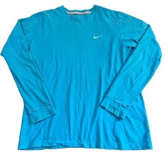 Nike Men’s Size M Blue 100% Cotton Embroidered Logo Long-Sleeve T-Shirt