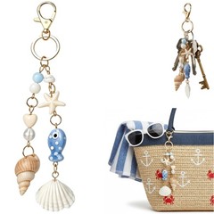 Ocean Starfish Seashell Keychain, Summer Beach Charm