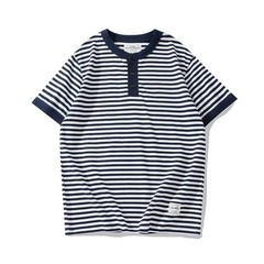 Mens Sailor’s Shirt Striped T-Shirt Retro Classic Henry Short Sleeve Cotton TEE