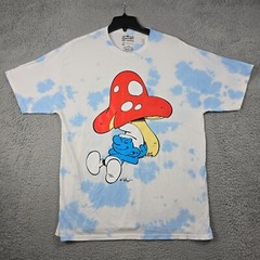 Smurfs Tie Dye Shirt Mens Large L Blue White Retro Mushroom Cartoon Casual NWT