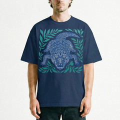 Alligator Gator Reptile Wildlife T-Shirt Tropical Blue Linocut Swamp Animal Tee