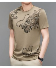 New Men Fashion Trend Dragon Rhinestones Hot Drill Short Sleeve Summer T-Shirt