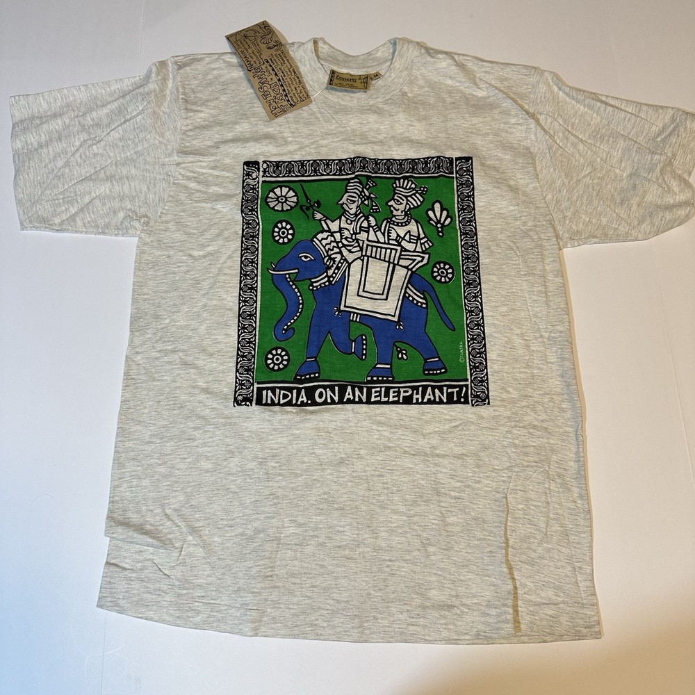 Vtg 90s Tantra India On A Shirt T Shirt Single Stitch Travel Elephant Sz M NWT