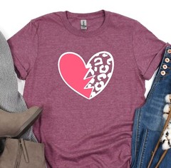 Heart Shirt, Leopard Pattern T-Shirt, Love Tee, Gift for her, Valentines Day Tee