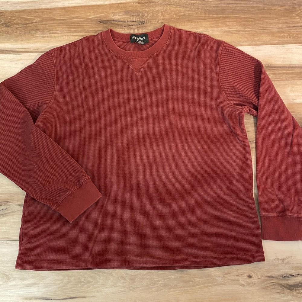 Eddie Bauer Mens Waffle Knit Thermal Shirt Long Sleeve Brick Red Cotton Large