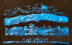 Vtg Las Vegas Blue Metallic Foil Print Large Black T Shirt Single Stitch Rare