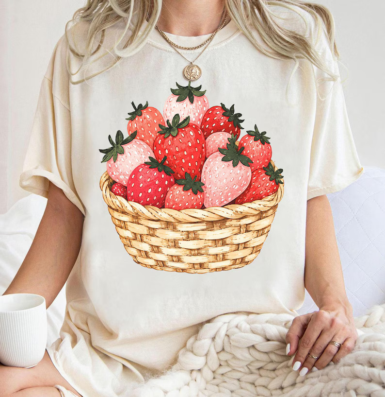 Watercolor Strawberry Basket Comfort Tee