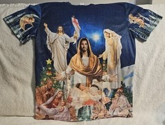 JESUS BABY MARY JOSEPH HOLY FAMILY LAMB STAR NIGHT SKY CHERUB ANGEL T-SHIRT