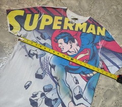 Vintage DC Comics White Superman T Shirt Medium Big Graphic Front Hit Crew Neck