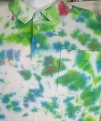 Ivy Crew Options~Tie Dye Polo Shirt Top~Sz. Medium~Green/Blue~Excellent Upcycle