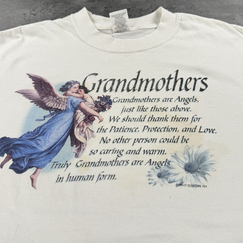 Vintage Grandma Angel Cherub Shirt L Fit Small White Distressed Thrashed Fairy