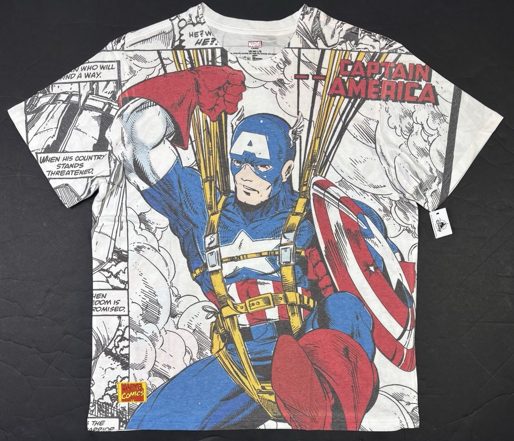 Captain America Marvel T-Shirt Mens Large New W/ Tag Comic Parachute Disney