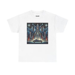 Unisex Adult T Shirt Art Deco City Skyline Nightlife Classic Car Retro Graphic