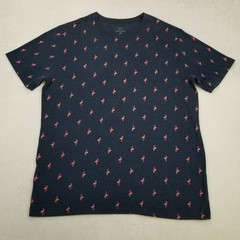 George Men’s Navy Pink Flamingo All Over Print T-Shirt Size Large Classic