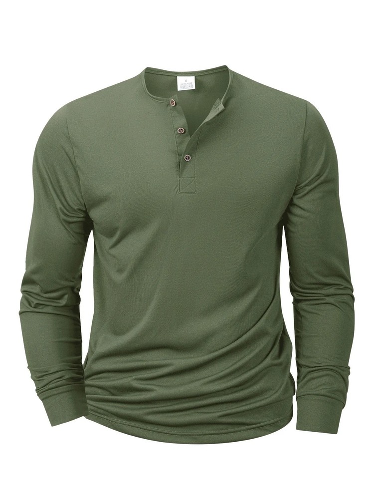 Mens Cotton Slim Fit Long Sleeve Henley T-Shirt Casual Button Tee Top Gym Gift