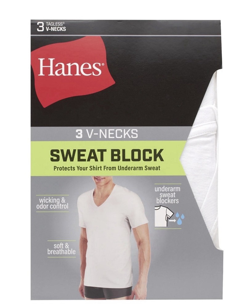 Men’s Sweat Block Undershirt, Underarm Sweat Blocking Tee, White V-Neck T-Shirt