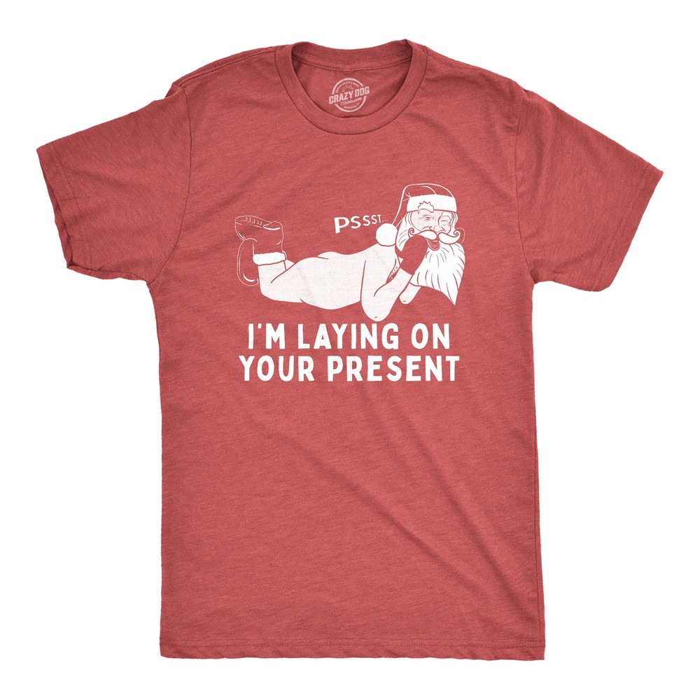 Mens Pssst I’m Laying On Your Present T Shirt Funny Christmas Santa Claus