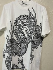 Balmain Men’s S White Dragon Graphic Print Crew Neck Short Sleeve T-Shirt