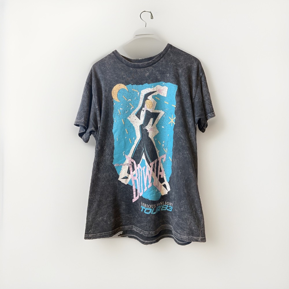 David Bowie Serious Moonlight Tour 1983 Graphic Print T Shirt Men’s Large Gray