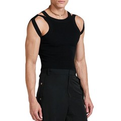 Slim Fit Knitted Tank Top Men’s Elastic Base Coat Sexy Tight Sleeveless T-Shirt