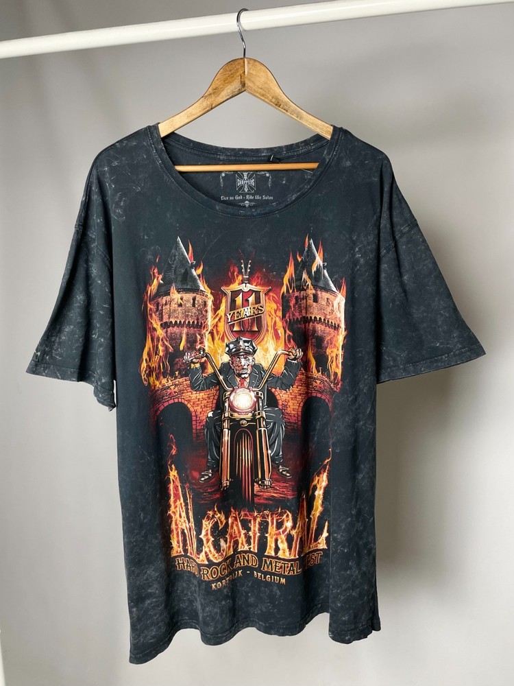 West Coast Choppers Size XXXL Vintage Alcatraz Fire Biker Merch Grey Tee T Shirt