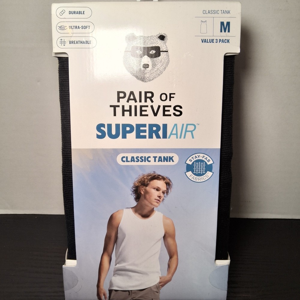Pair Of Thieves Mens 3 Pk SuperiAir Cotton Classic Tank Top Black Crew Neck
