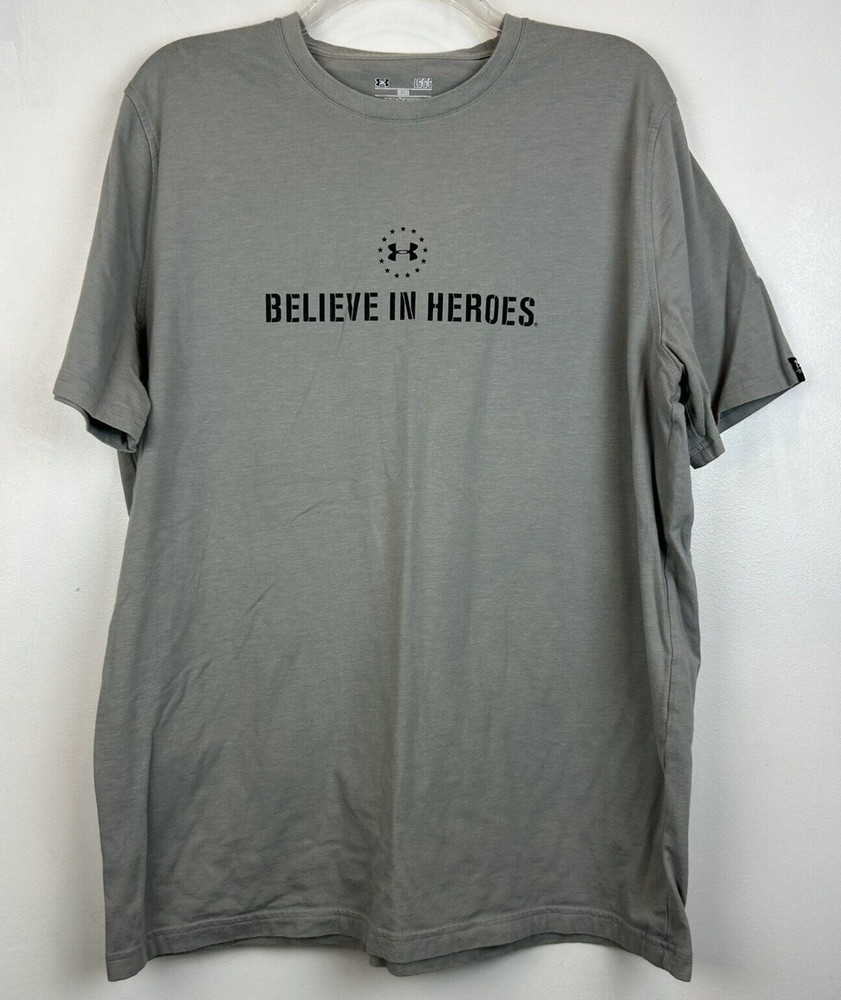 Under Armour T Shirt Mens L Freedom Flag Cotton Loose Fit Gray Read