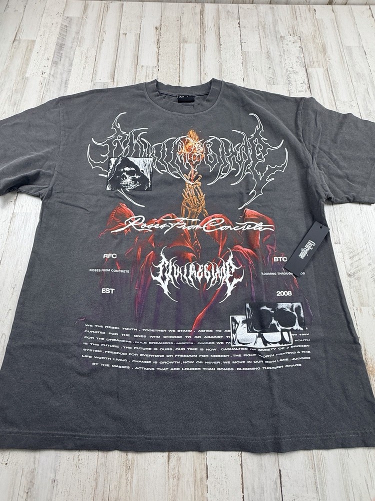 Civil Regime Men Oversized Tee Size Large Grey Ritual Part 2 Skeleton Skull NWT
