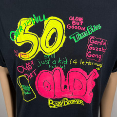 Vintage 90s Men’s XL Black/Neon Over The Hill 50th Birthday Baby Boomer T-Shirt