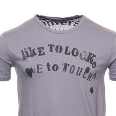 Converse Mens L Graphic T-Shirt Lavender Gray Like To Look Love To Touch Cotton