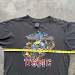 VTG 80s USMC Just Brass 3D Emblem Black T-Shirt Size Large