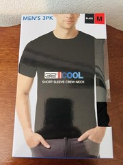 32 Cool Degrees Men’s 3pk Shirt Short Sleeve Crew Neck Black Medium Anti Odor