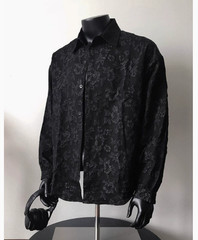 Vintage Japanese Style Textured Floral Shirt Mens Long Sleeve Button Up Tops