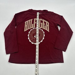 Tommy Hilfiger T-shirt Long Sleeve Youth Boy S 8-10 Burgundy Graphic Print.13961