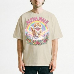 Alphamale Cat Rainbow Flowers Cute Kitten T-Shirt Whimsical Fantasy Kitty Tee