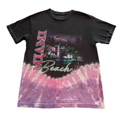 Miami Beach Tie Dye T-Shirt Men’s Small Pink Black Hipster Streetwear City Art