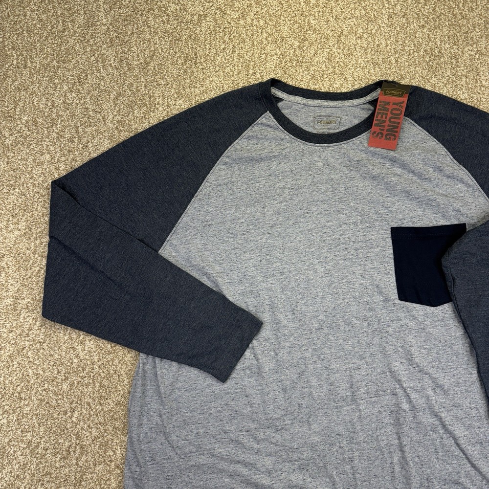 NEW Foundry T Shirt Mens Big Size 2XL Blue Colorblock Long Sleeve Raglan