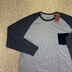NEW Foundry T Shirt Mens Big Size 2XL Blue Colorblock Long Sleeve Raglan