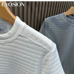 Summer Men Knitted Textured T-Shirt Slim Casual Solid O-Neck Short Sleeve Top