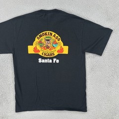 Vtg Gildan Large Black Smokin Ass Cigars Hawaii Santa Fe NM Fine Leaf Tobacco