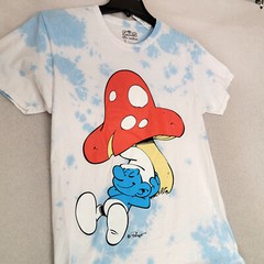 NEW SMURFS TIE DYE T SHIRT MENS SMALL S BLUE WHITE MUSHROOM NWT